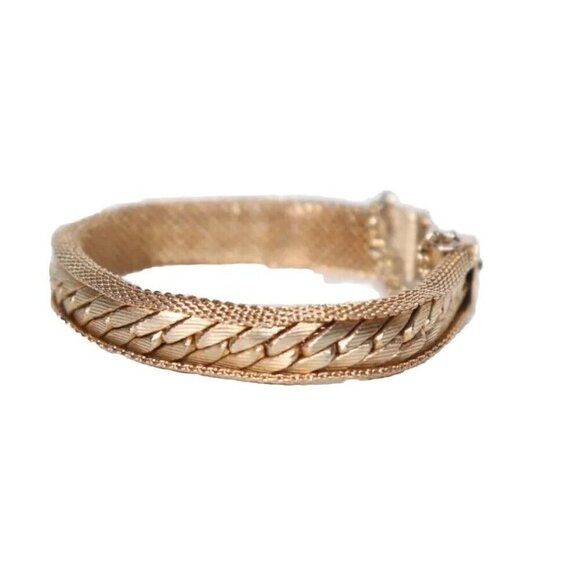 Vintage Fashion Jewelry Gold-Tone Chain Bracelet Woven Mesh Chain Bangle Cuff - Picture 5 of 8
